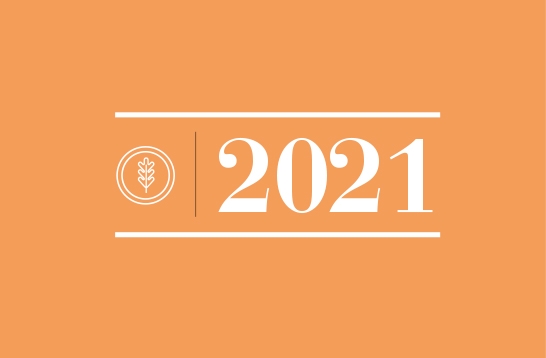 一个插图描绘橡树叶子和日期2021