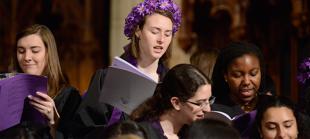 The purple class participates in the annual stepsinging