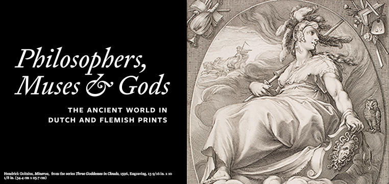 The ancient Roman goddess Minerva sits on a cloud, while her hair blows in the wind. She holds a lance and a shield.