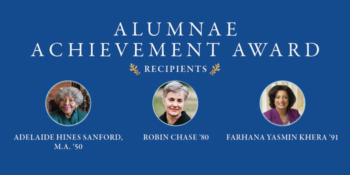 莎草成就获奖者的照片和文本读到“alumnae成就奖获得者”